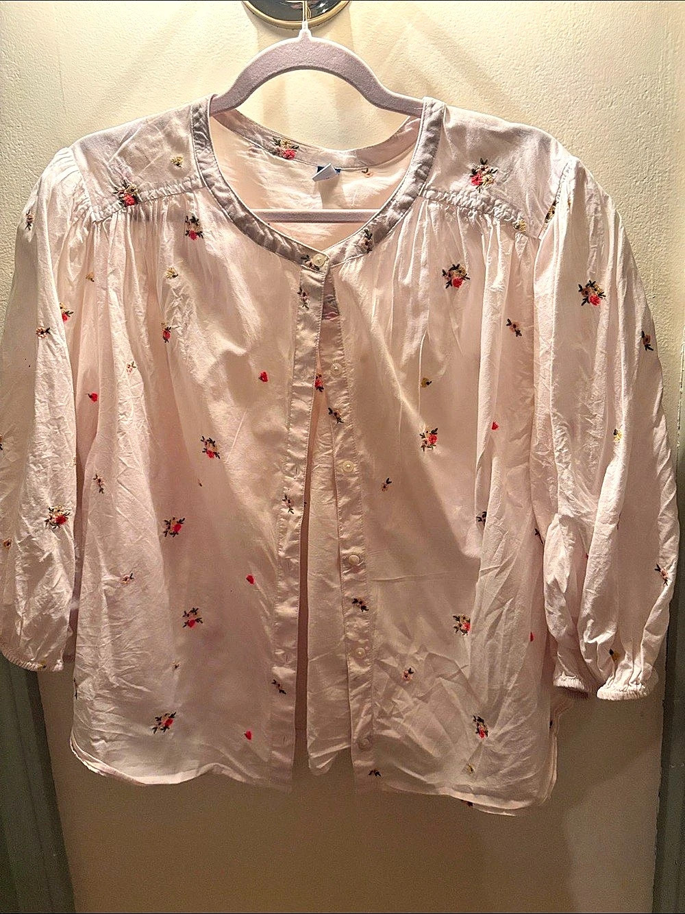 Old Navy Floral Blouse in Pink & White Size XL